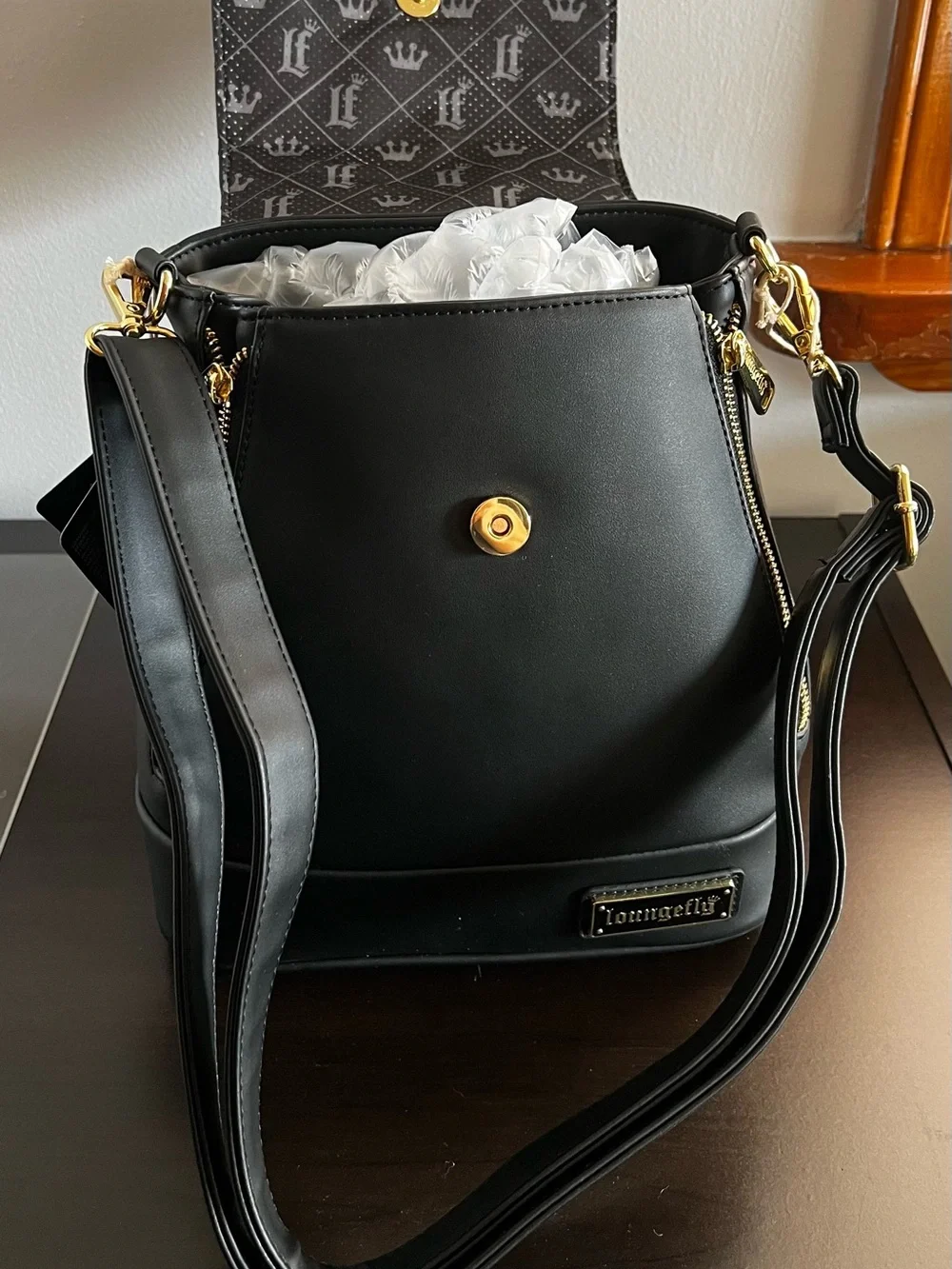 Loungefly Black Quilted Backpack with Gold Hardware Accents